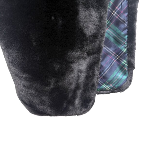 ISAAC MIZRAHI Live Black Faux Fur Scarf Plaid Satin Lining Evening Luxury NWOT - Picture 5 of 7